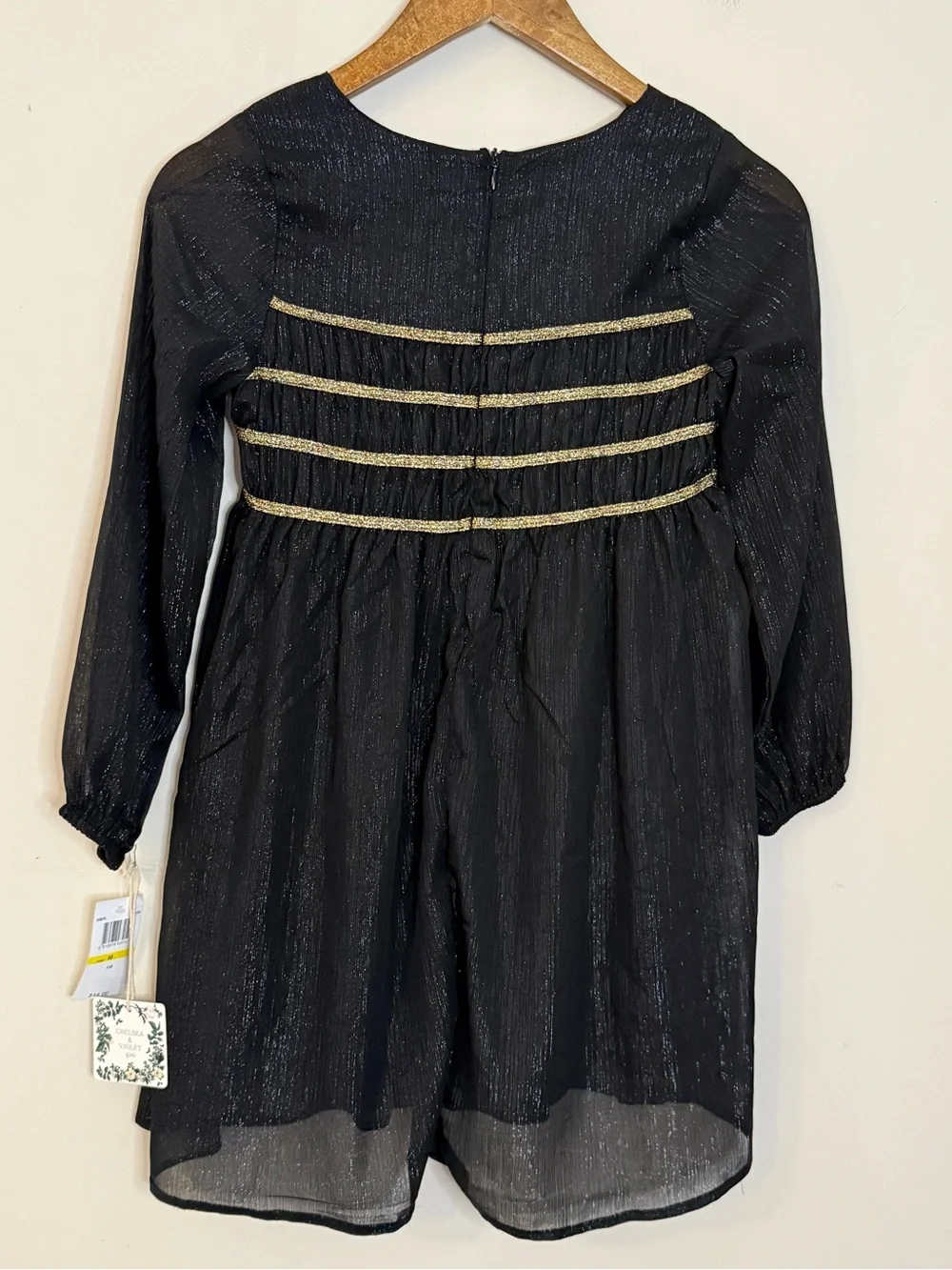 Chelsea & Violet Girl versatile black metallic gold shift dress SZ 14